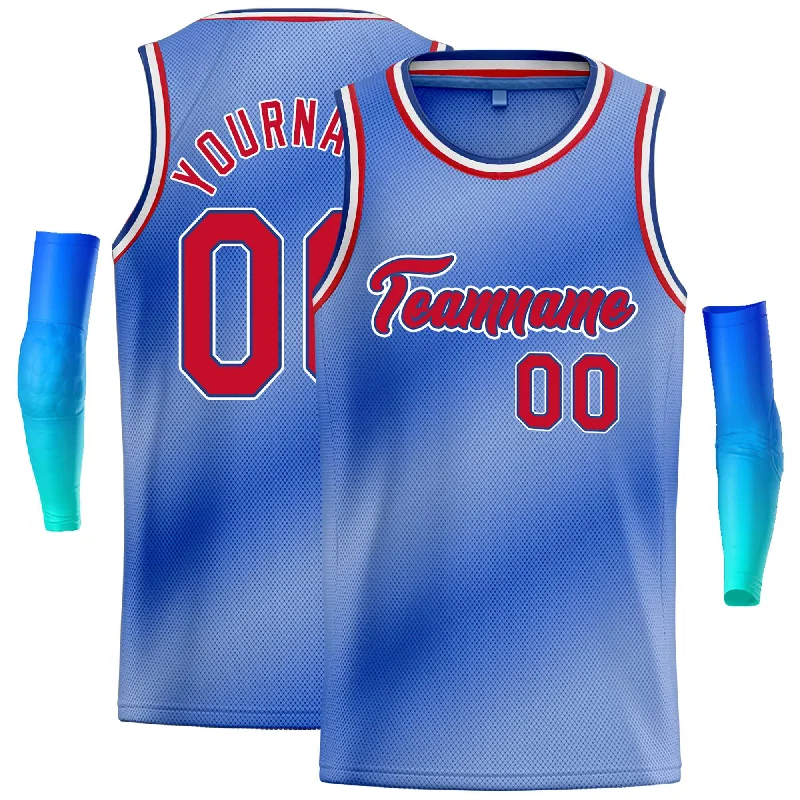 Basketball Jersey for Maximum Durability-Custom Light Blue White-Red Gradient Fashion Tops Heal Basketball Jersey