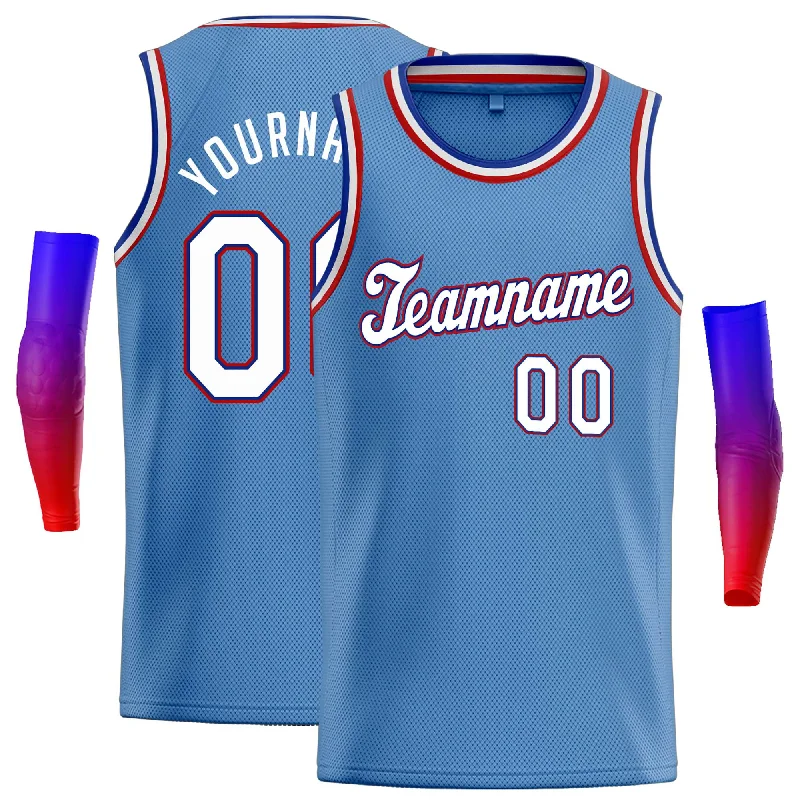 Basketball Jersey with Moisture Control for Sweat-Free Play-Custom Light Blue White-Royal Classic Tops Casual Basketball Jersey