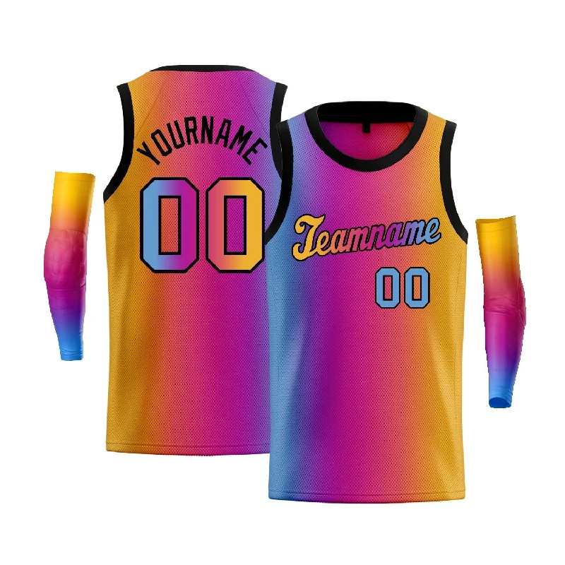 Basketball Jersey for All-Season Comfort-Custom Light Blue Yellow-Black Gradient Fashion Tops Basketball Jersey