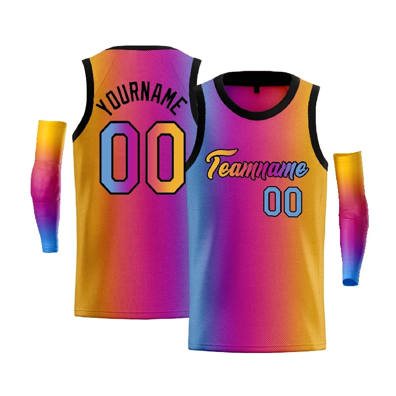 Basketball Jersey for Professional Performance-Custom Light Blue Yellow-Black Gradient Fashion Tops Basketball Jersey