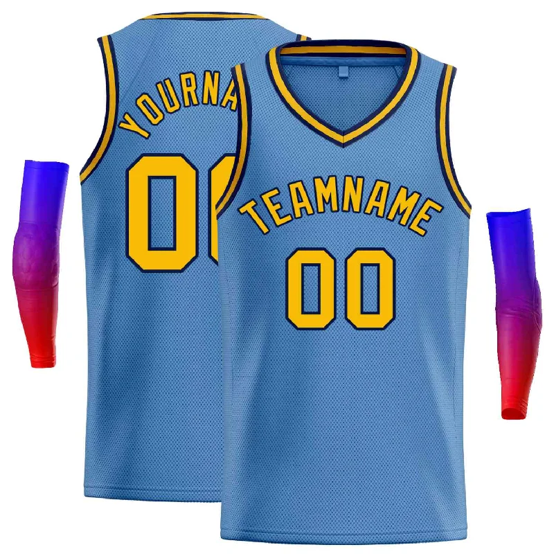 Basketball Jersey for Fast Action During Basketball Games-Custom Light Blue Yellow-Navv Classic Tops Men Casual Basketball Jersey