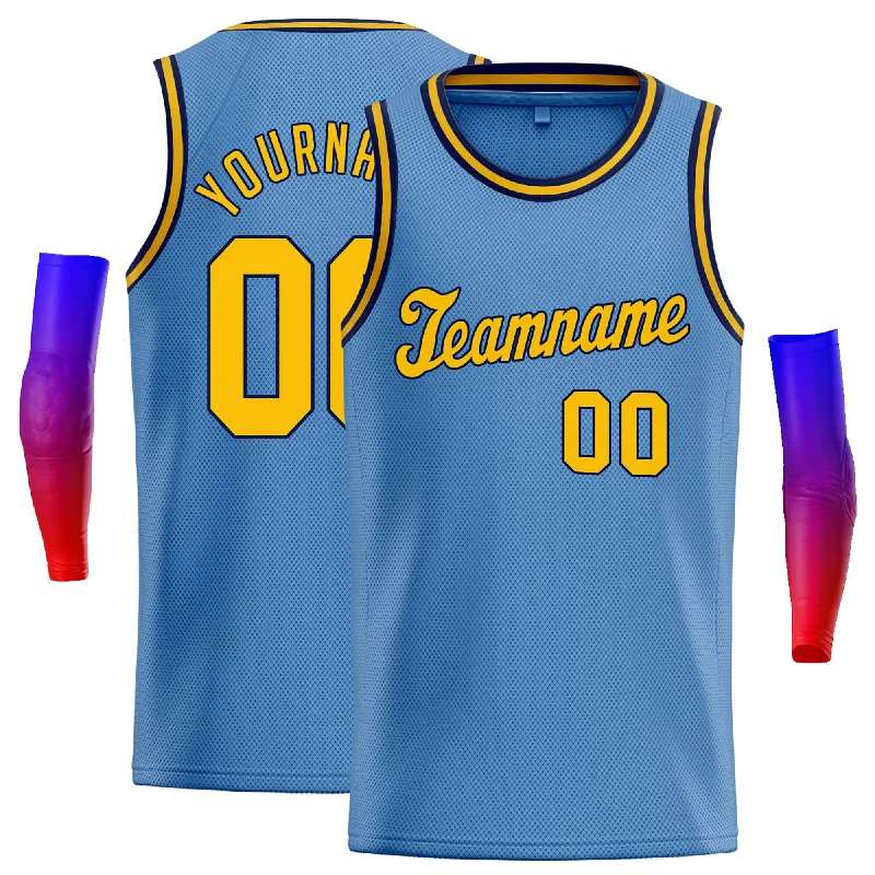 Basketball Jersey for Quick Movement on the Court-Custom Light Blue Yellow-Navy Classic Tops Casual Basketball Jersey