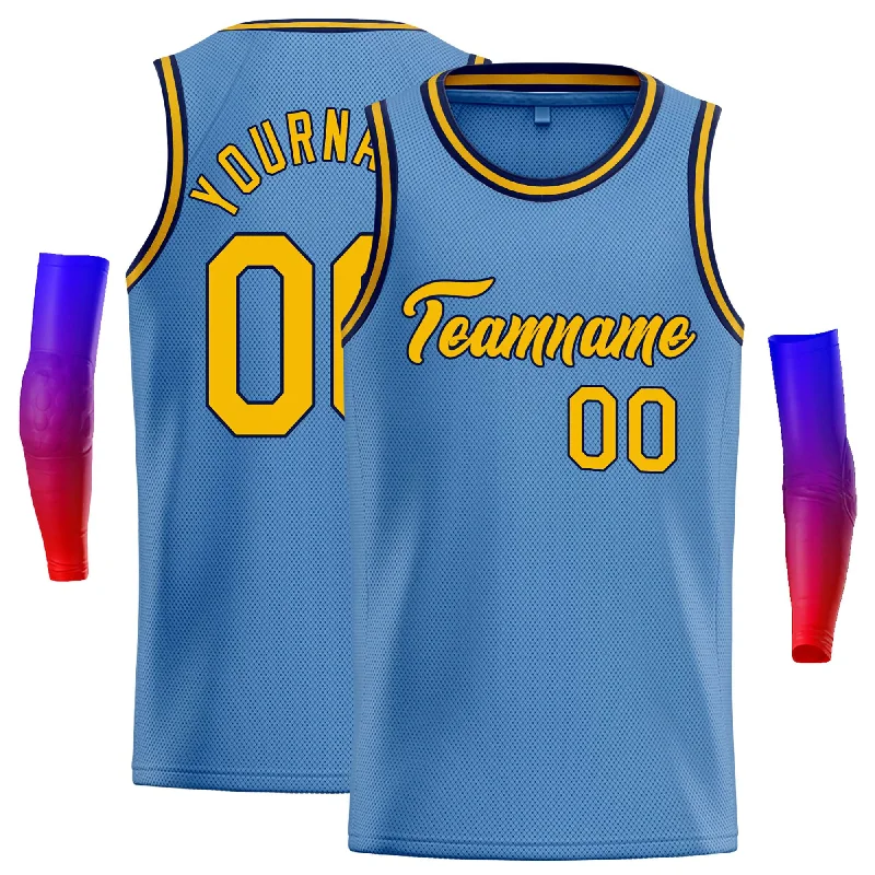 Basketball Jersey for Elite Players-Custom Light Blue Yellow-Navy Classic Tops Casual Basketball Jersey