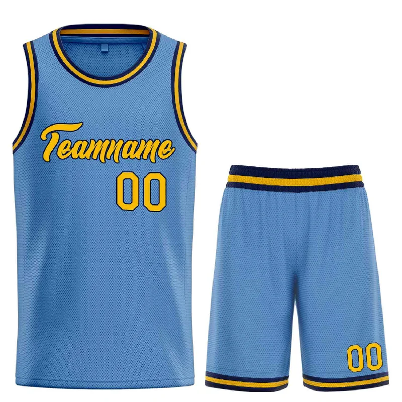 Basketball Jersey for Comfortable Fit-Custom Light Blue Yellow-Navy Heal Sports Uniform Classic Sets Basketball Jersey