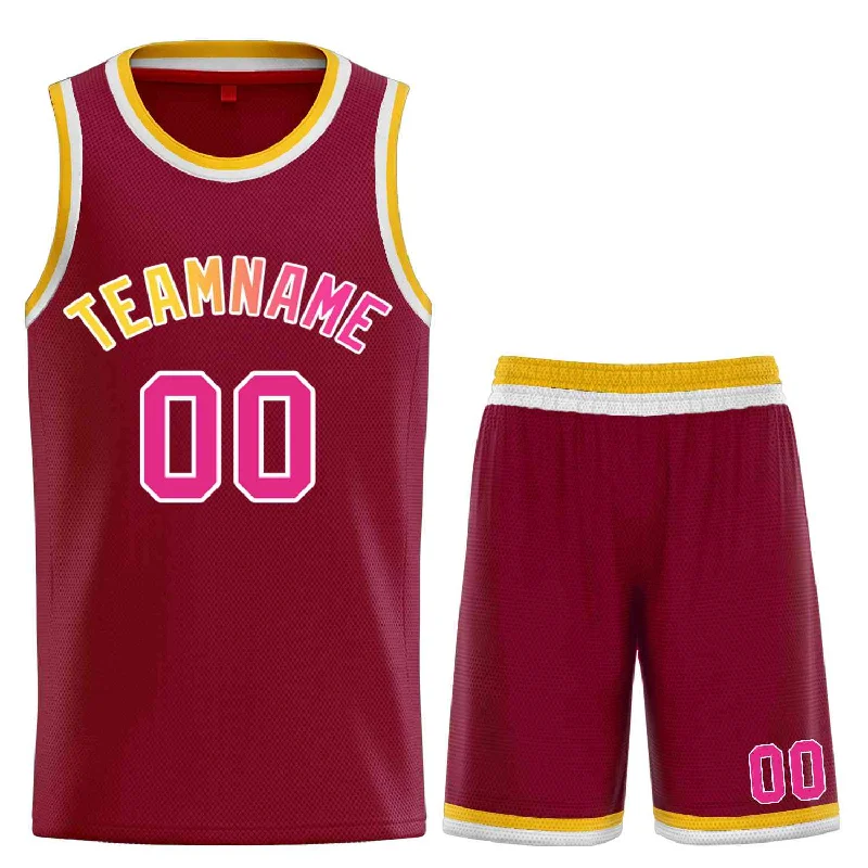 Basketball Jersey for Maximum Support and Flexibility-Custom Maroon Pink-White Classic Sets Curved Basketball Jersey