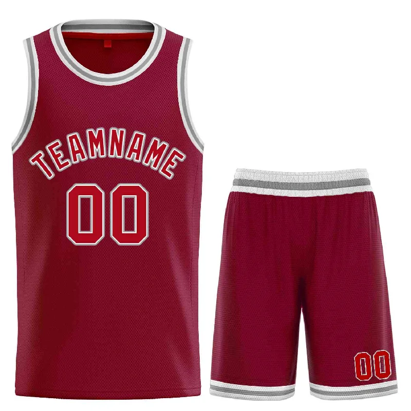 Basketball Jersey with Soft, Moisture-Wicking Fabric-Custom Maroon Red-Gray Classic Sets Curved Basketball Jersey