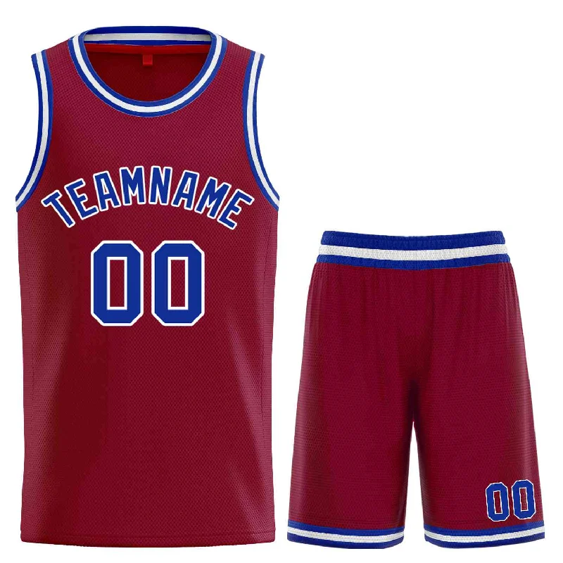 Basketball Jersey for Custom Names and Numbers-Custom Maroon Royal-White Classic Sets Curved Basketball Jersey