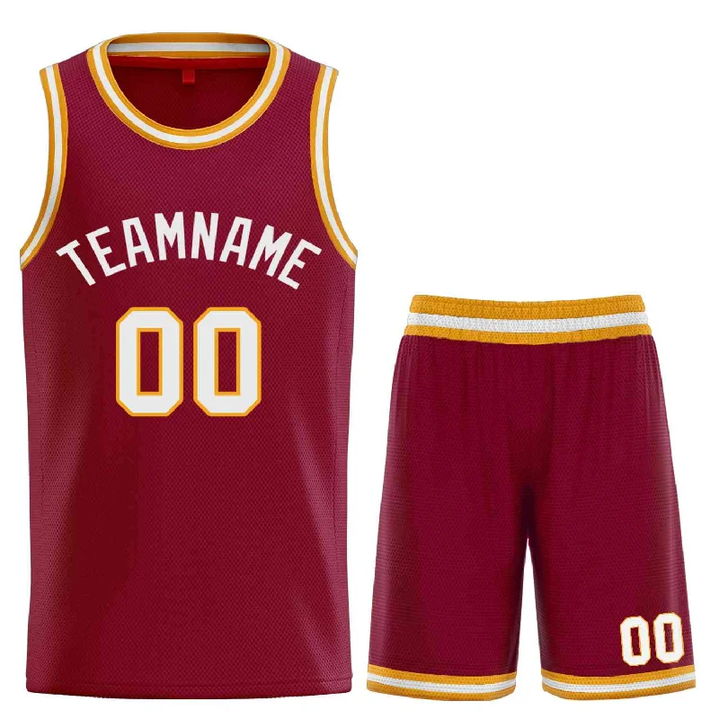 Basketball Jersey for Long-Lasting Comfort-Custom Maroon White-Classic Sets Curved Basketball Jersey