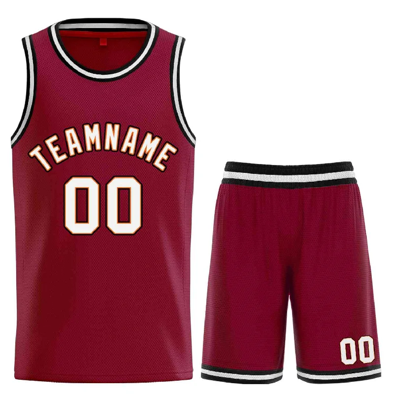 Basketball Jersey with Stretch for Easy Movement-Custom Maroon White-Orange Classic Sets Curved Basketball Jersey