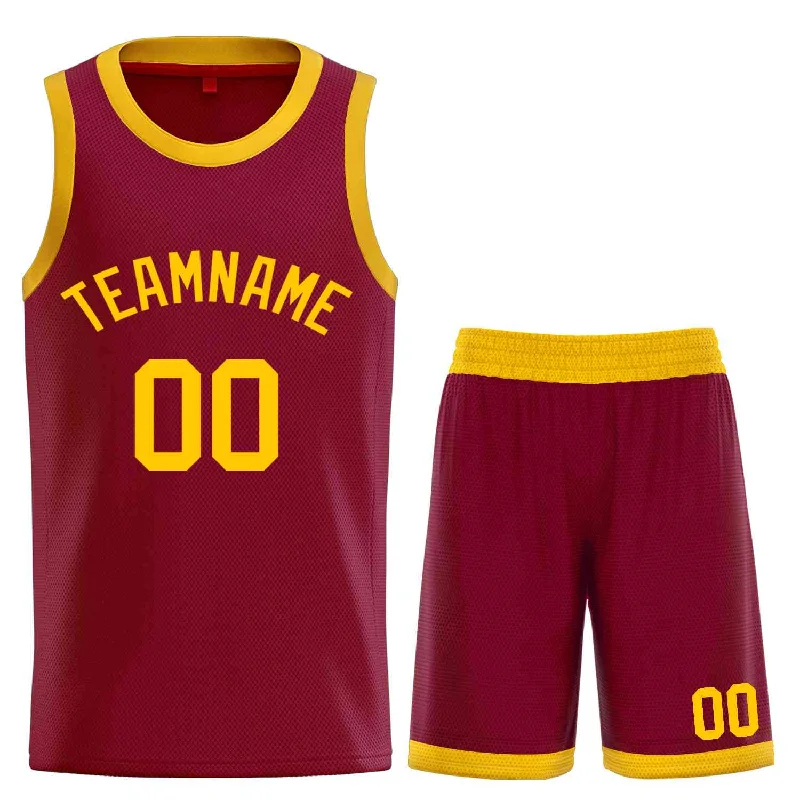 Basketball Jersey for All-Day Comfort and Play-Custom Maroon Yellow-Classic Sets Curved Basketball Jersey