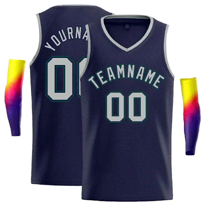 Basketball Jersey for Comfortable Movement During Dribbling-Custom Navy Gray-Green Classic Tops Men Casual Basketball Jersey