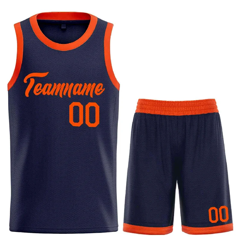 Basketball Jersey with Mesh Design for Breathability-Custom Navy Orange Heal Sports Uniform Classic Sets Basketball Jersey