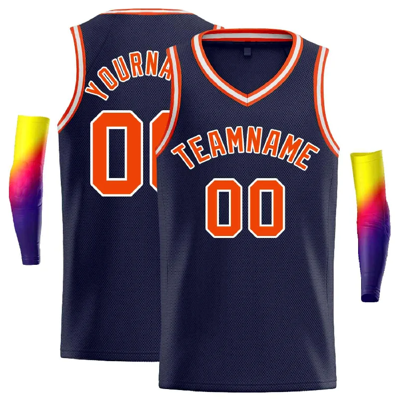 Basketball Jersey with Stretchable Fit for Maximum Comfort-Custom Navy Orange-White Classic Tops Men Casual Basketball Jersey