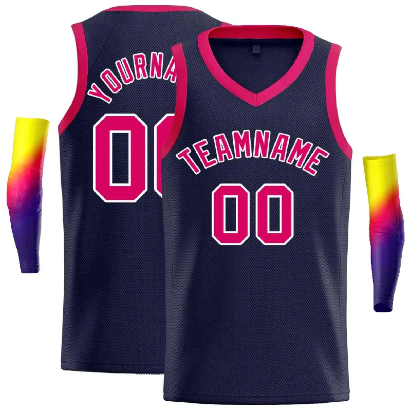 Basketball Jersey for Maximum Comfort in Tough Conditions-Custom Navy Pink-White Classic Tops Men Casual Basketball Jersey