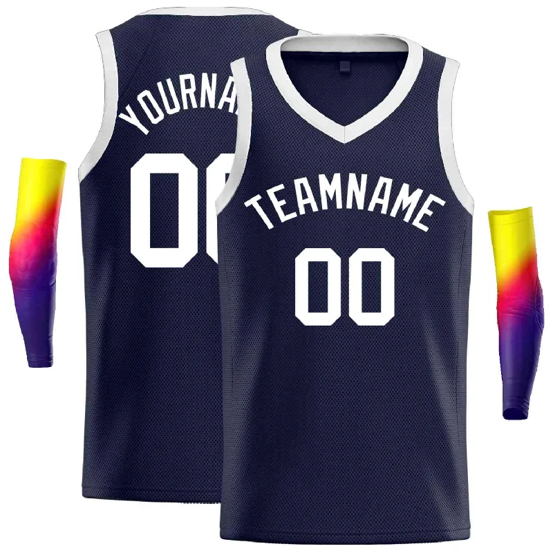 Basketball Jersey with Extra Stretch for Comfort and Fit-Custom Navy White-Classic Tops Men Casual Basketball Jersey