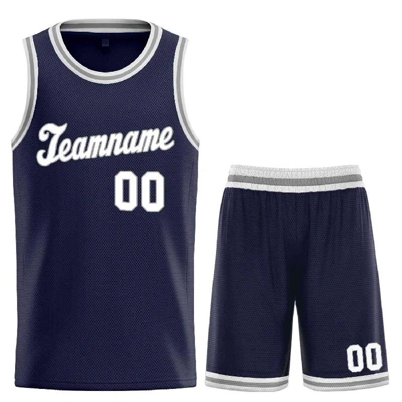 Basketball Jersey for Maximum Comfort During Intense Games-Custom Navy White-Gray Classic Sets Sports Uniform Basketball Jersey