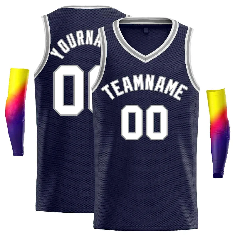 Basketball Jersey for Fast Movement and Comfortable Fit-Custom Navy White-Gray Classic Tops Men Casual Basketball Jersey