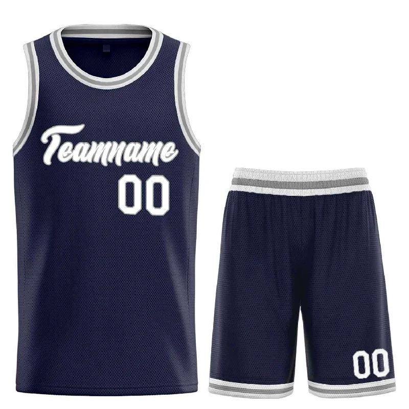 Basketball Jersey with Moisture-Wicking Technology-Custom Navy White-Gray Heal Sports Uniform Classic Sets Basketball Jersey