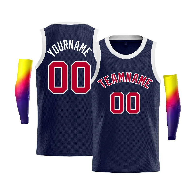 Basketball Jersey with Breathable Design for Fast Play-Custom Navy White-Red Classic Tops Men Casual Bull Basketball Jersey