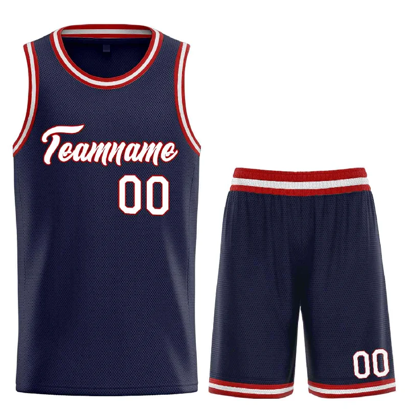 Basketball Jersey with Performance-Focused Design-Custom Navy White-Red Heal Sports Uniform Classic Sets Basketball Jersey