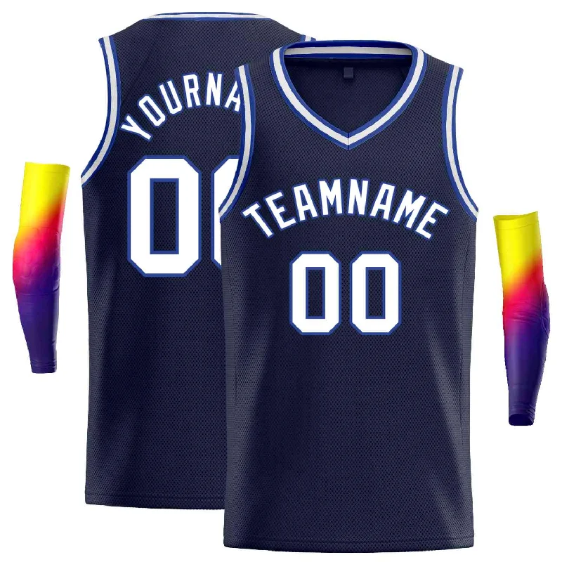 Basketball Jersey for Comfortable Wear and Agility-Custom Navy White-Royal Classic Tops Men Casual Basketball Jersey