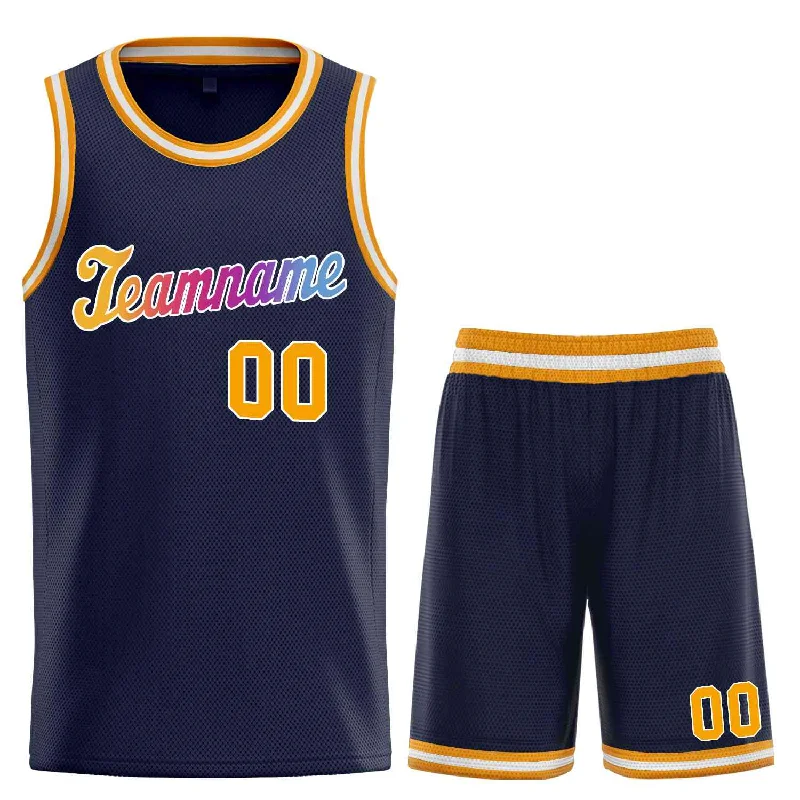 Basketball Jersey for All-Day Wearability and Comfort-Custom Navy Yellow-White Classic Sets Sports Uniform Basketball Jersey