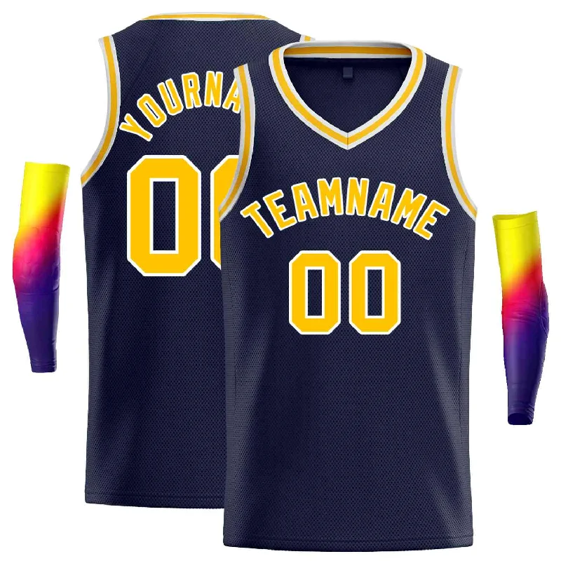 Basketball Jersey for Durable Construction and Reliable Performance-Custom Navy Yellow-White Classic Tops Men Casual Basketball Jersey