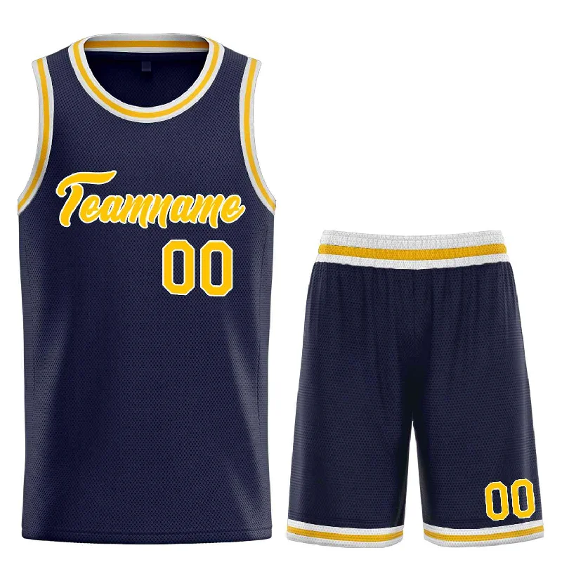 Basketball Jersey with Special Stretch Panels for Better Fit-Custom Navy Yellow-White Heal Sports Uniform Classic Sets Basketball Jersey