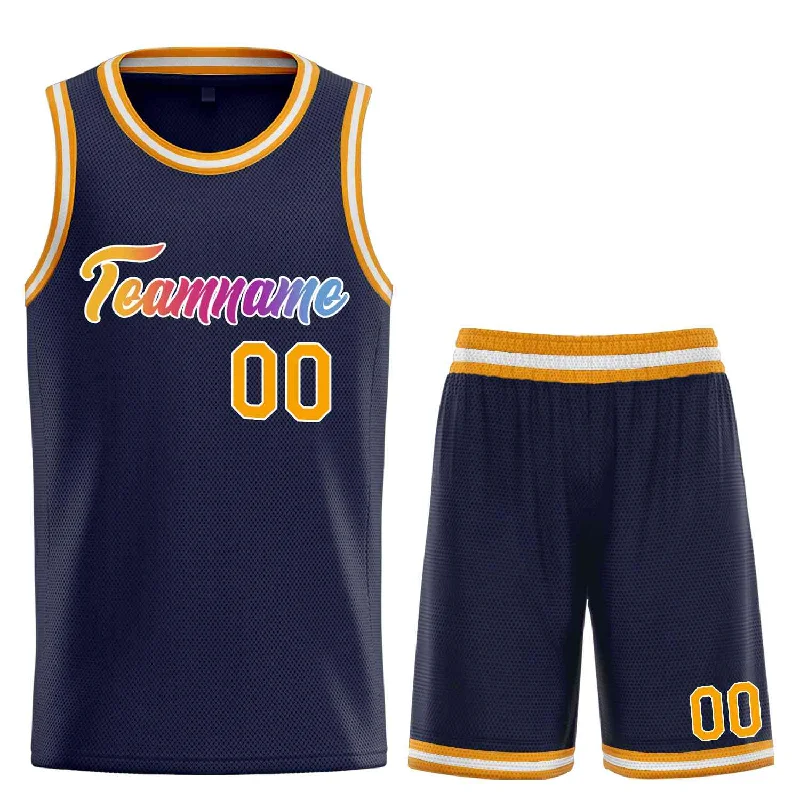 Basketball Jersey for Support and Comfort During Play-Custom Navy Yellow-White Heal Sports Uniform Classic Sets Basketball Jersey