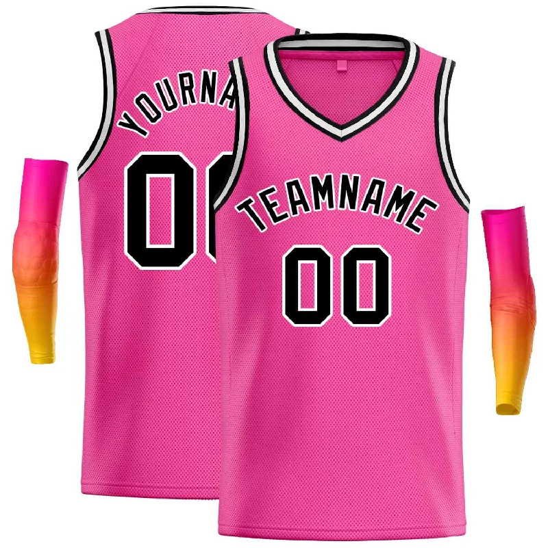 Basketball Jersey with Full Range of Motion for Fast Play-Custom Pink Black-White Classic Tops Men Casual Basketball Jersey