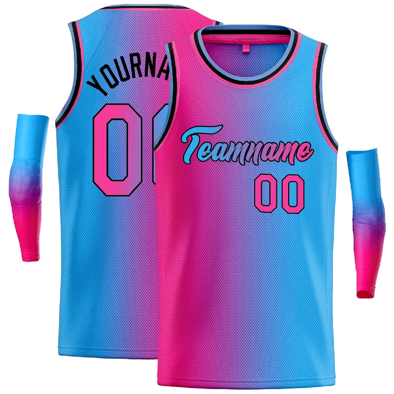 Basketball Jersey for Maximum Comfort-Custom Pink Blue Black-Pink Gradient Fashion Tops Heal Basketball Jersey