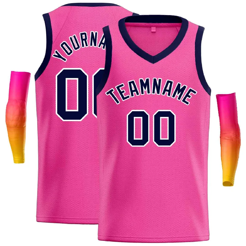 Basketball Jersey for Stretchable, Breathable Fabric-Custom Pink Navy Classic Tops Men Casual Basketball Jersey