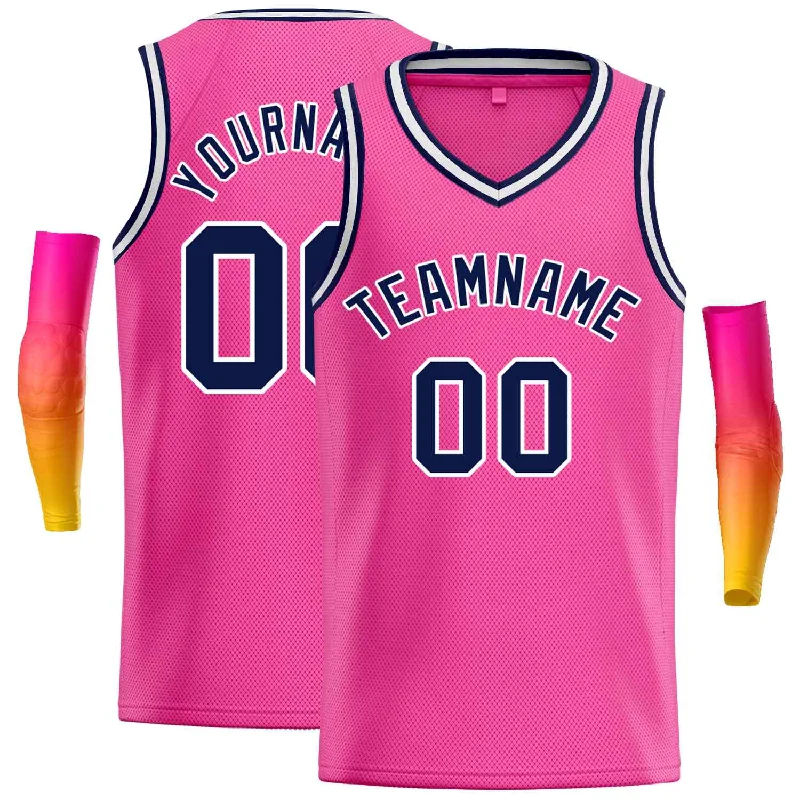 Basketball Jersey for Pro-Style Design and Comfort-Custom Pink Navy-White Classic Tops Men Casual Basketball Jersey