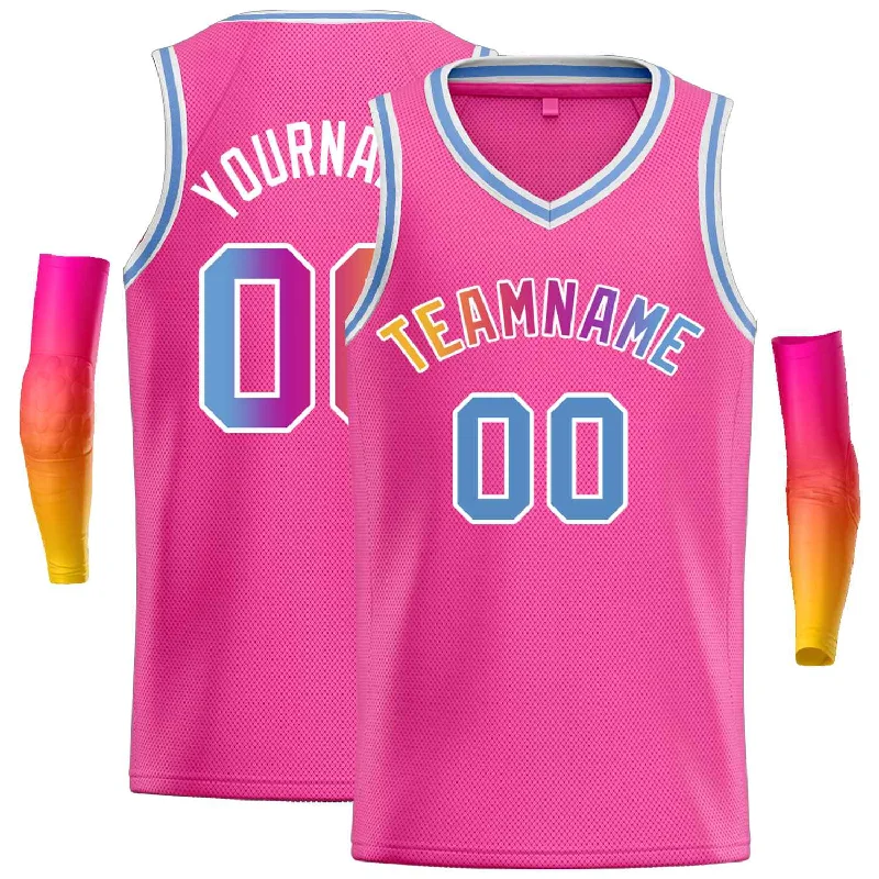 Basketball Jersey for Best Fit and Maximum Comfort-Custom Pink Powder Blue-White Classic Tops Men Casual Basketball Jersey