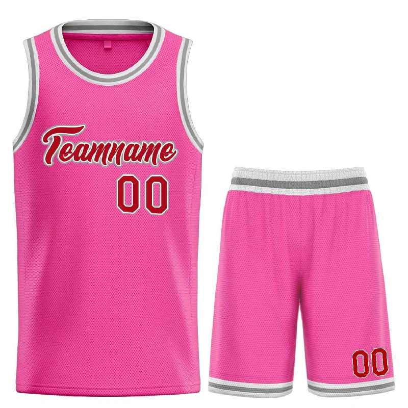 Basketball Jersey for Smooth Fit and Quick Movement-Custom Pink Red-Gray Heal Sports Uniform Classic Sets Basketball Jersey