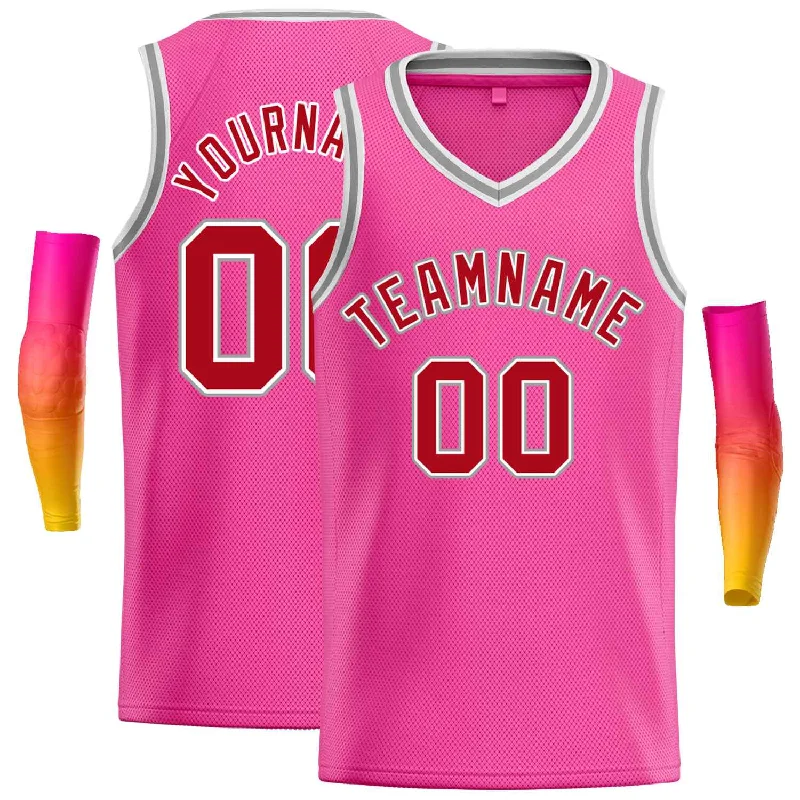 Basketball Jersey with High-Quality Material for Pro-Level Comfort-Custom Pink Red-White Classic Tops Men Casual Basketball Jersey