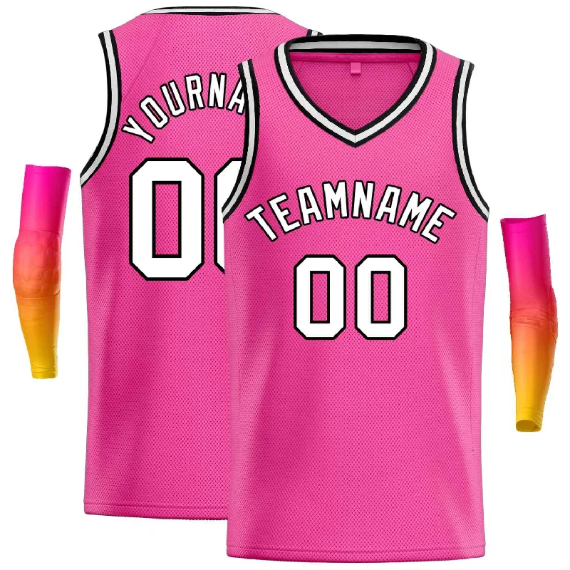 Basketball Jersey with Breathable Mesh for Cool Play-Custom Pink White-Black Classic Tops Men Casual Basketball Jersey