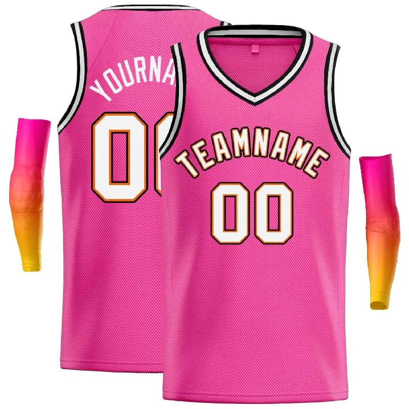 Basketball Jersey for Flexible Play During Intense Games-Custom Pink White-Orange Classic Tops Men Casual Basketball Jersey