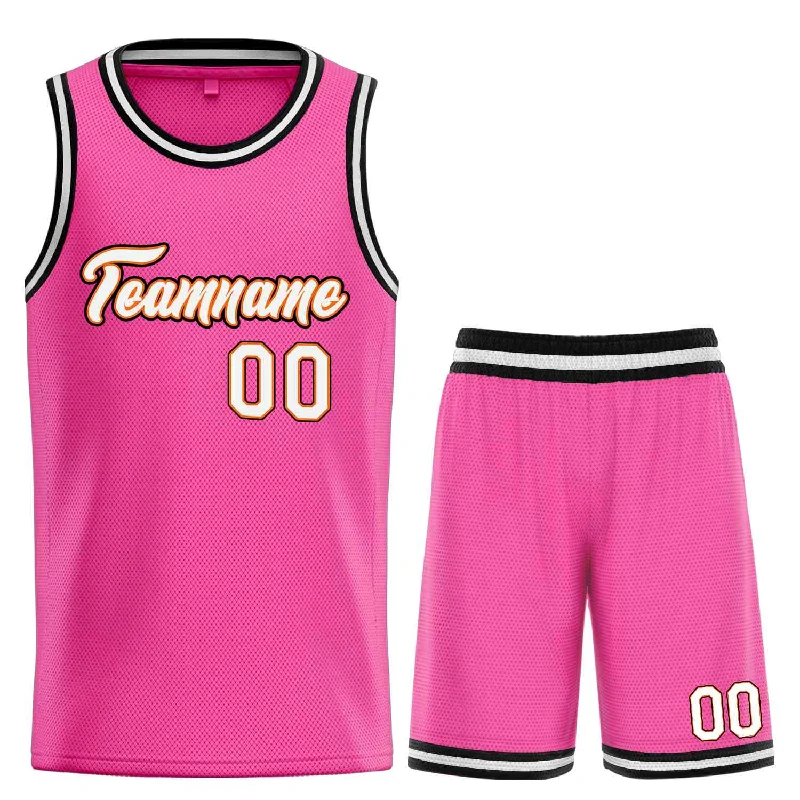 Basketball Jersey for Top Performance During Competitive Play-Custom Pink White-Orange Heal Sports Uniform Classic Sets Basketball Jersey