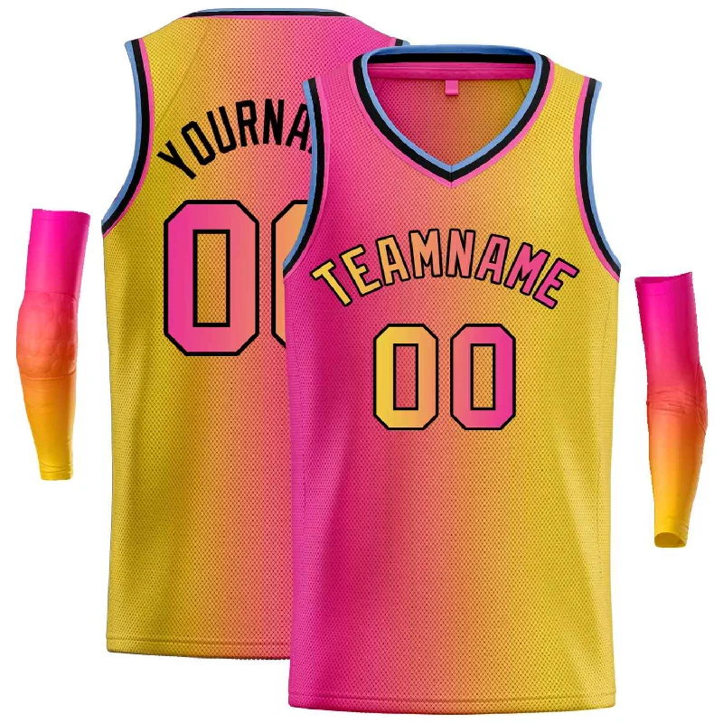 Basketball Jersey for Lightweight Breathability-Custom Pink Yellow-Black Gradient Fashion Tops Basketball Jersey