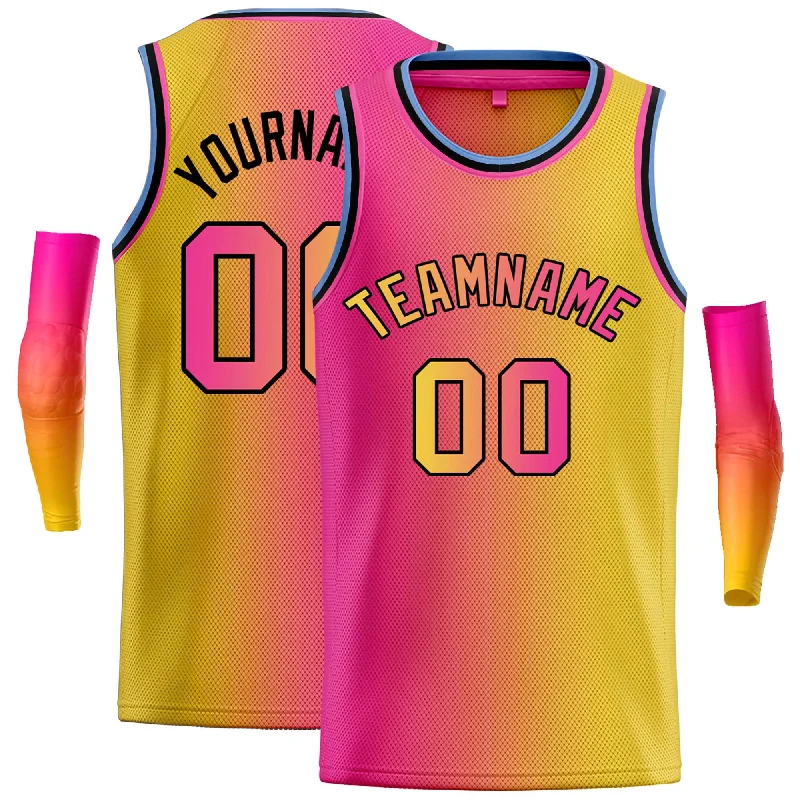 Basketball Jersey for Professional Players-Custom Pink Yellow Black-Yellow Gradient Fashion Tops Bull Basketball Jersey