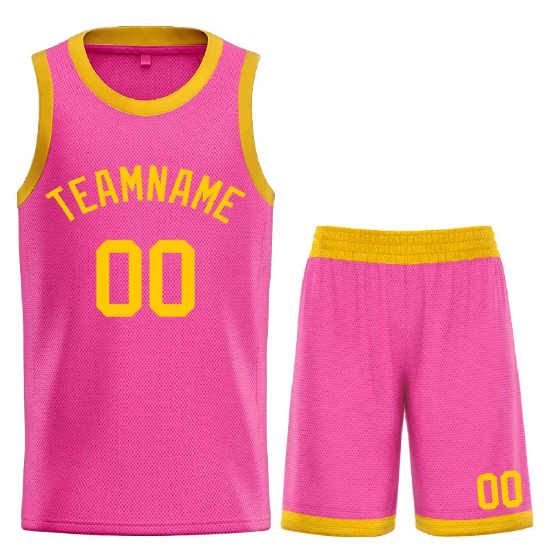 Basketball Jersey with Extra Stretch for Comfort and Fit-Custom Pink Yellow Classic Sets Bull Basketball Jersey