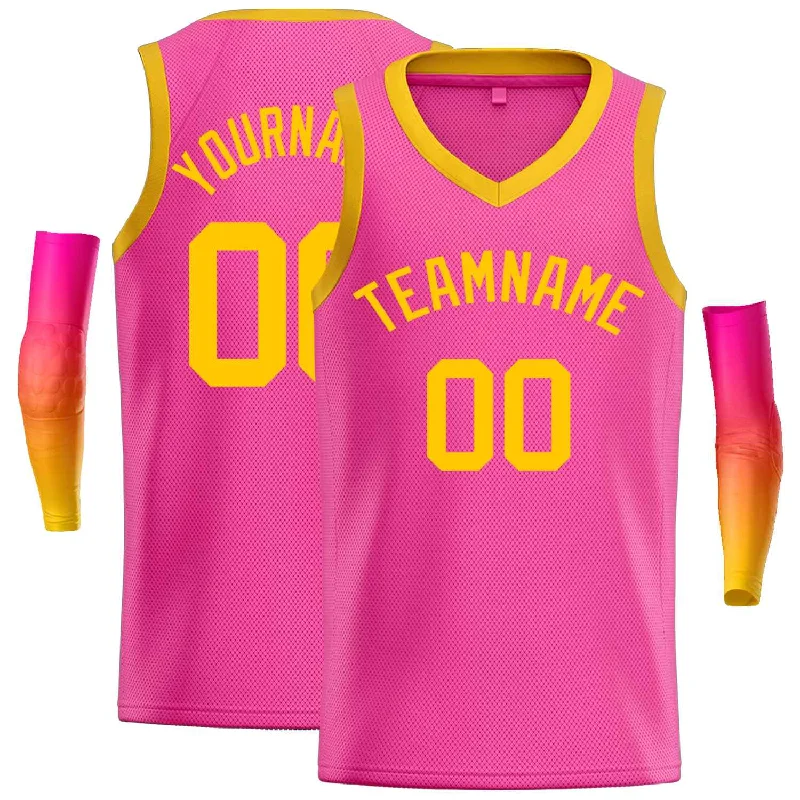 Basketball Jersey for Comfortable, Fast Action on the Court-Custom Pink Yellow-Classic Tops Men Casual Basketball Jersey