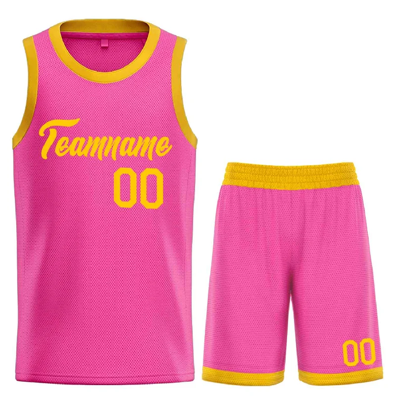 Basketball Jersey with Adjustable Fit for Better Comfort-Custom Pink Yellow Heal Sports Uniform Classic Sets Basketball Jersey