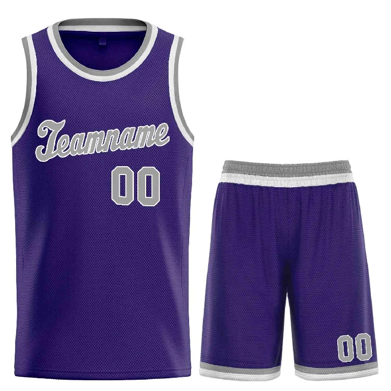 Basketball Jersey with Breathable Panels for Cooling-Custom Purple Gray-White Classic Sets Sports Uniform Basketball Jersey