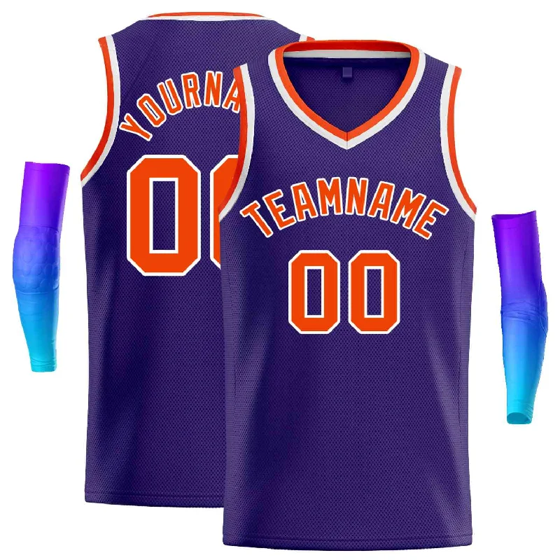 Basketball Jersey for Comfortable Fit with Stretchable Fabric-Custom Purple Orange-White Classic Tops Men Casual Basketball Jersey