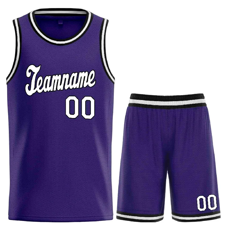 Basketball Jersey with Durable Fabric for Intense Play-Custom Purple White-Black Classic Sets Sports Uniform Basketball Jersey