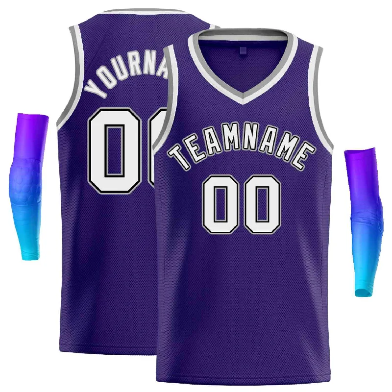 Basketball Jersey for Top-Notch Game Day Performance-Custom Purple White-Gray Classic Tops Men Casual Basketball Jersey