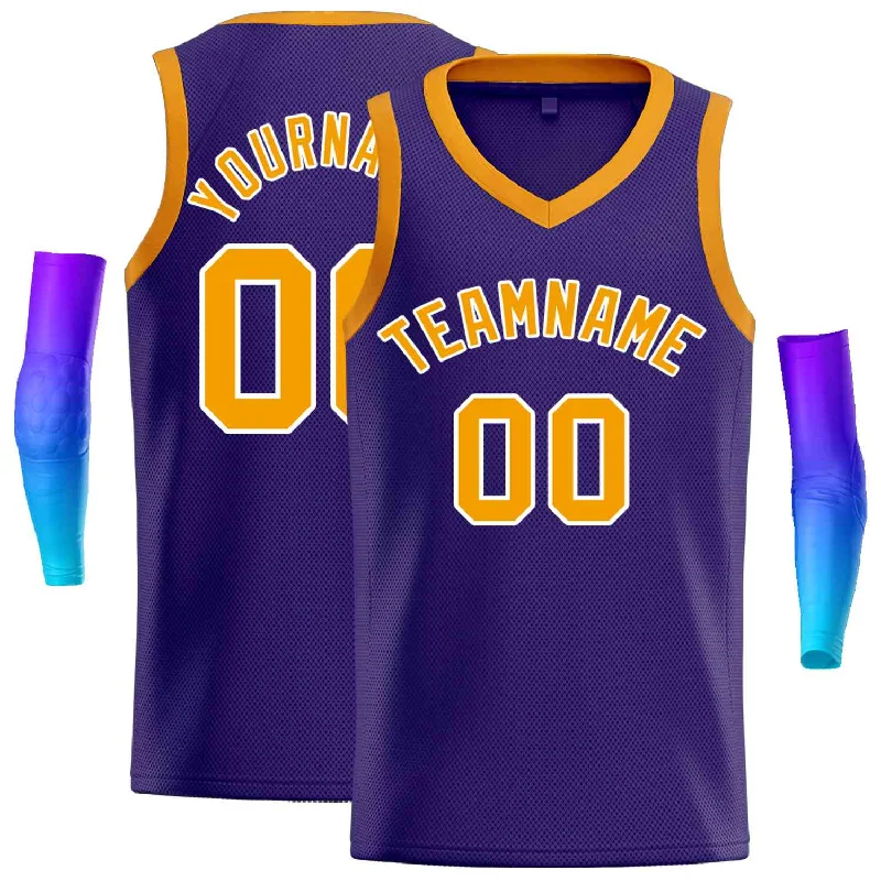 Basketball Jersey for Tough Matches and Tough Play-Custom Purple Yellow-White Classic Tops Men Casual Basketball Jersey