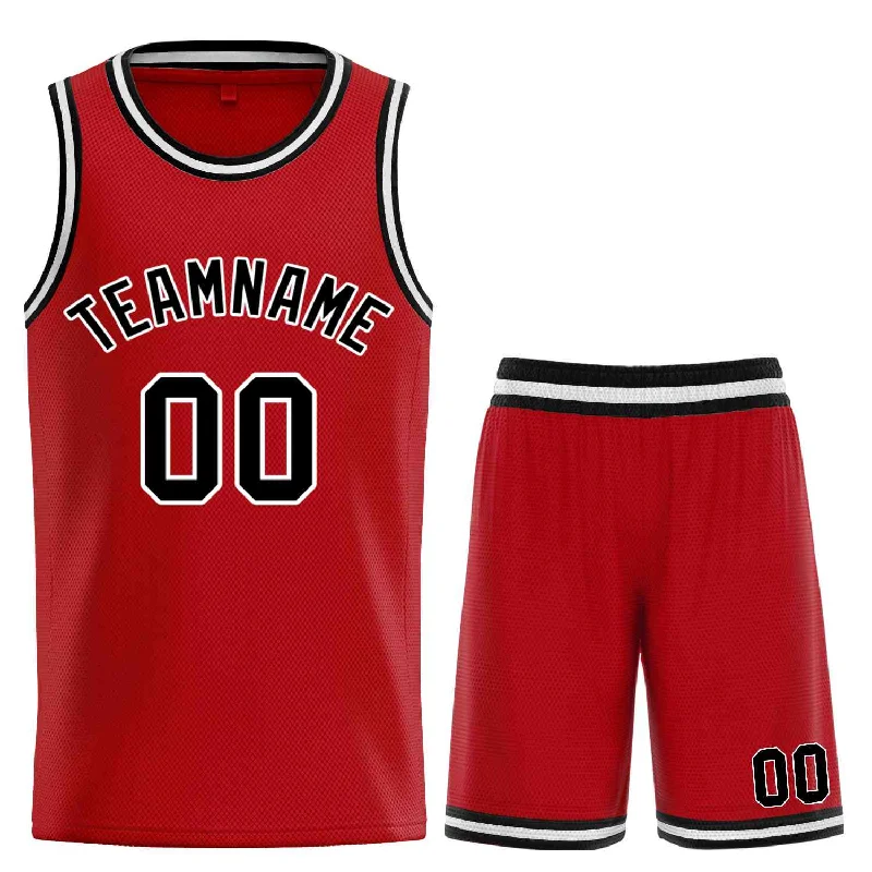 Basketball Jersey for Ultimate Flexibility-Custom Red Black-White Classic Sets Curved Basketball Jersey